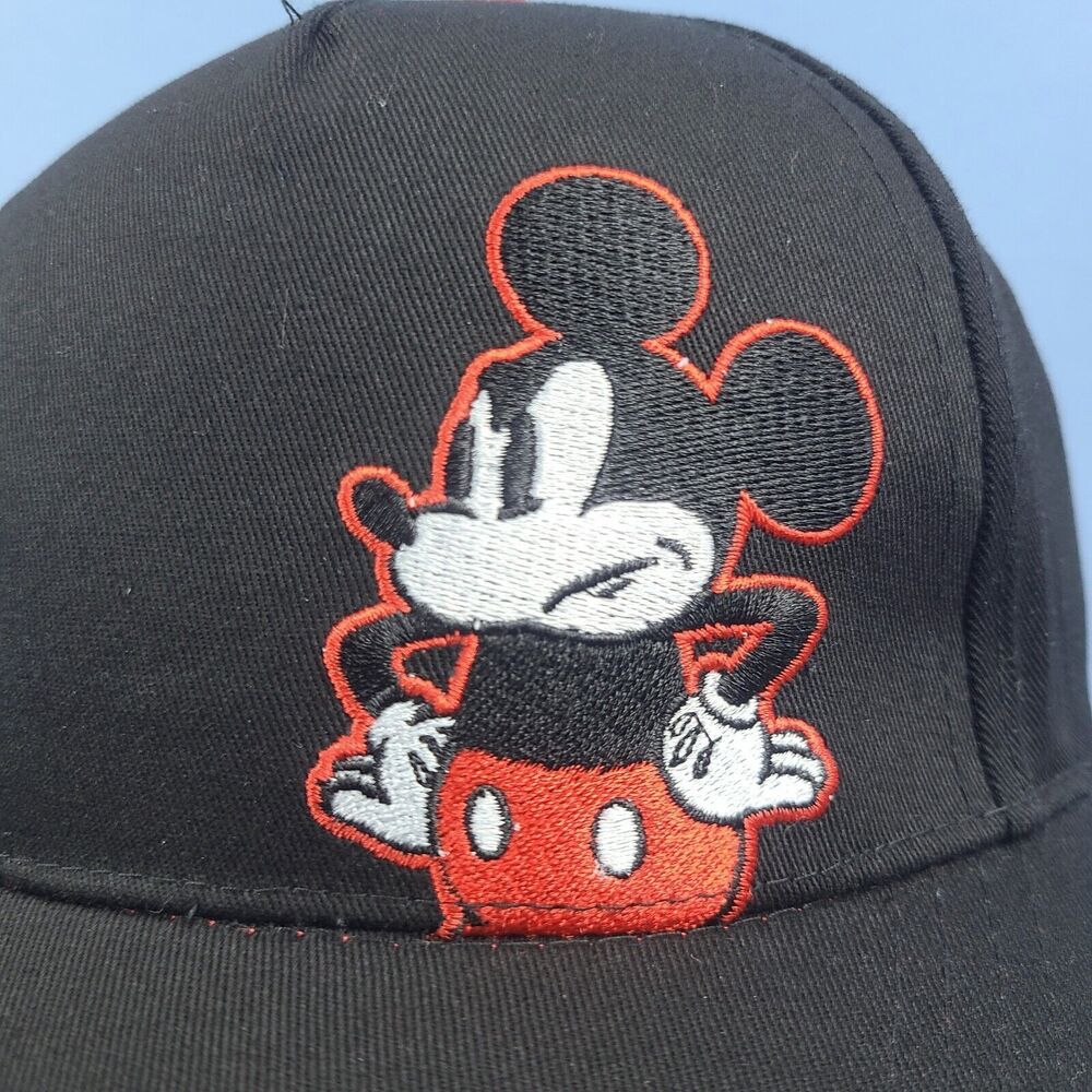 Disney Mickey Mouse Hat Baseball Cap Angry Black Red Adjustable Snapback OSFM - Picture 2 of 11